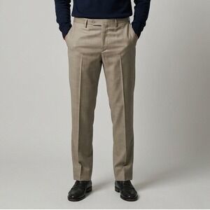 Incotex Mens 30 Classic Fit Pattern B 100% Wool Trousers Tan Wool Pants Portugal